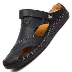 Men's Closed Toe Sandals Summer Adjustable Slides Slippers Fashion Beach Shoes (Option: Black-38)